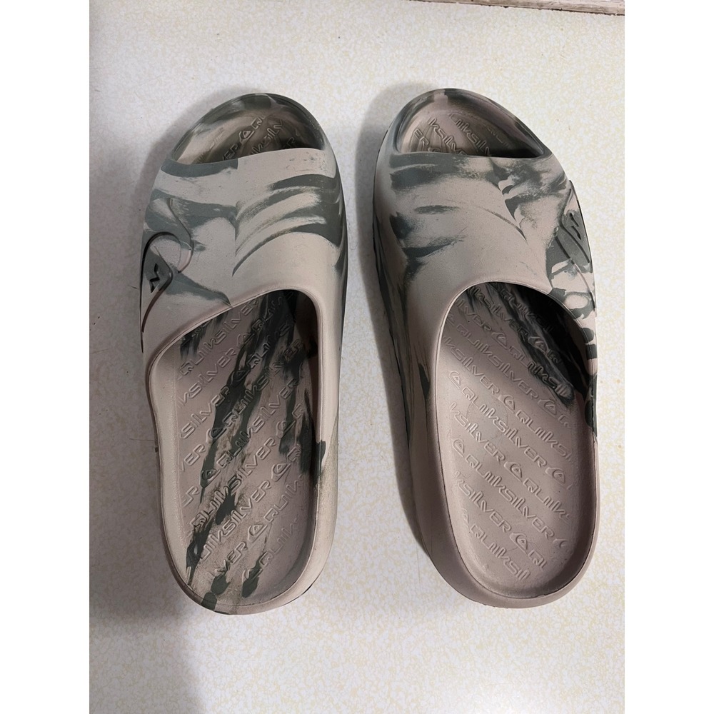Quiksilver Slide Sandals Mens 11 Grey Camo Marble Foam Shoes